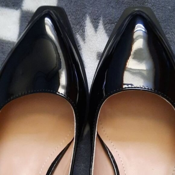 Rotcv Black Patent Leather Pointed Toe  Red & Black Unique Heel Shoe Size 6 - Picture 13 of 14